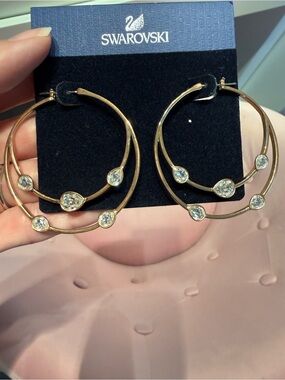 Swarovski rose gold Hoops.